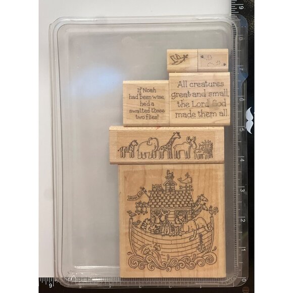 Stampin' Up! Noah & Co Noahs Ark Wood Mounted Stamp set of 6 Bible two by two - Picture 2 of 5